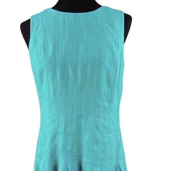 Lauren Ralph Lauren 100% Linen Sleeveless Midi Dress Size 8 Turquoise Lined - Picture 6 of 6